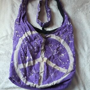 Vibrant Purple Peace Sign Shoulder Bag